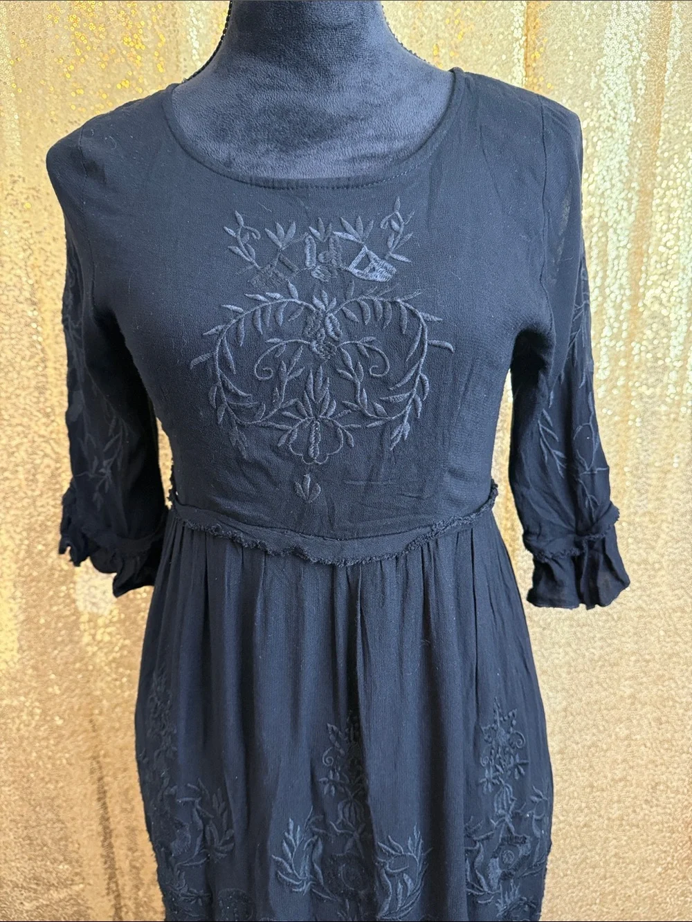Black Embroidered Tiered Maxi Dress - Elegant Longline Style